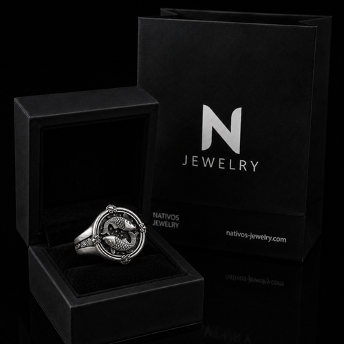 Anillo Koi en Plata 950 | Sello masculino de lujo