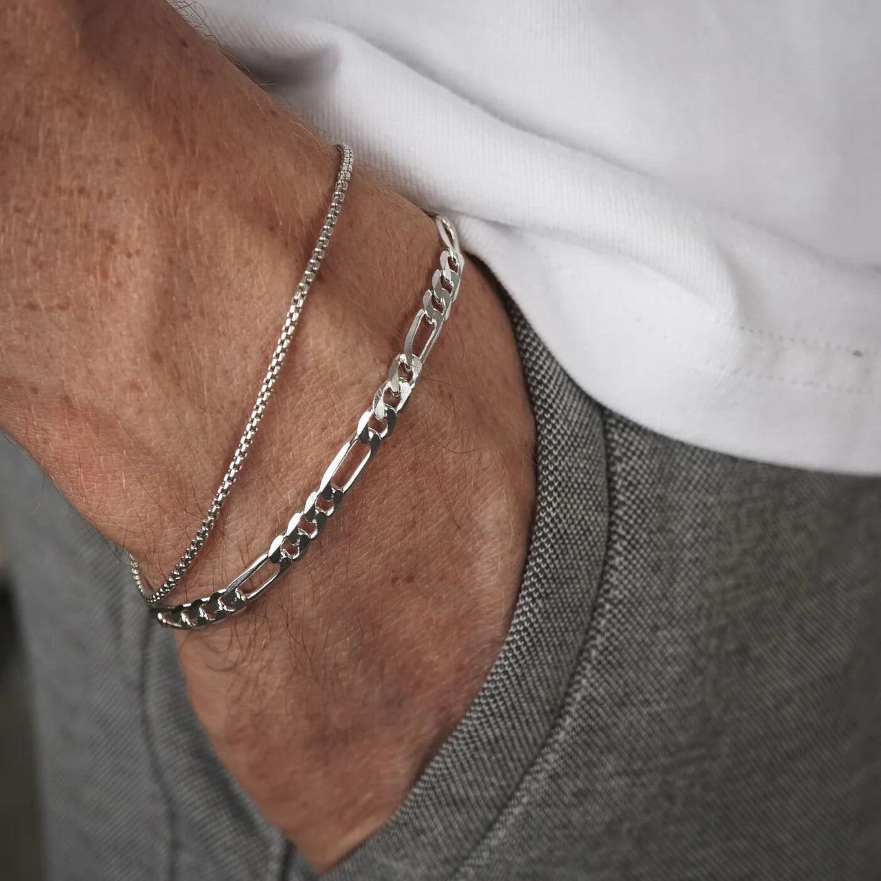 950 Sterling Silver Figaro Bracelet 5mm