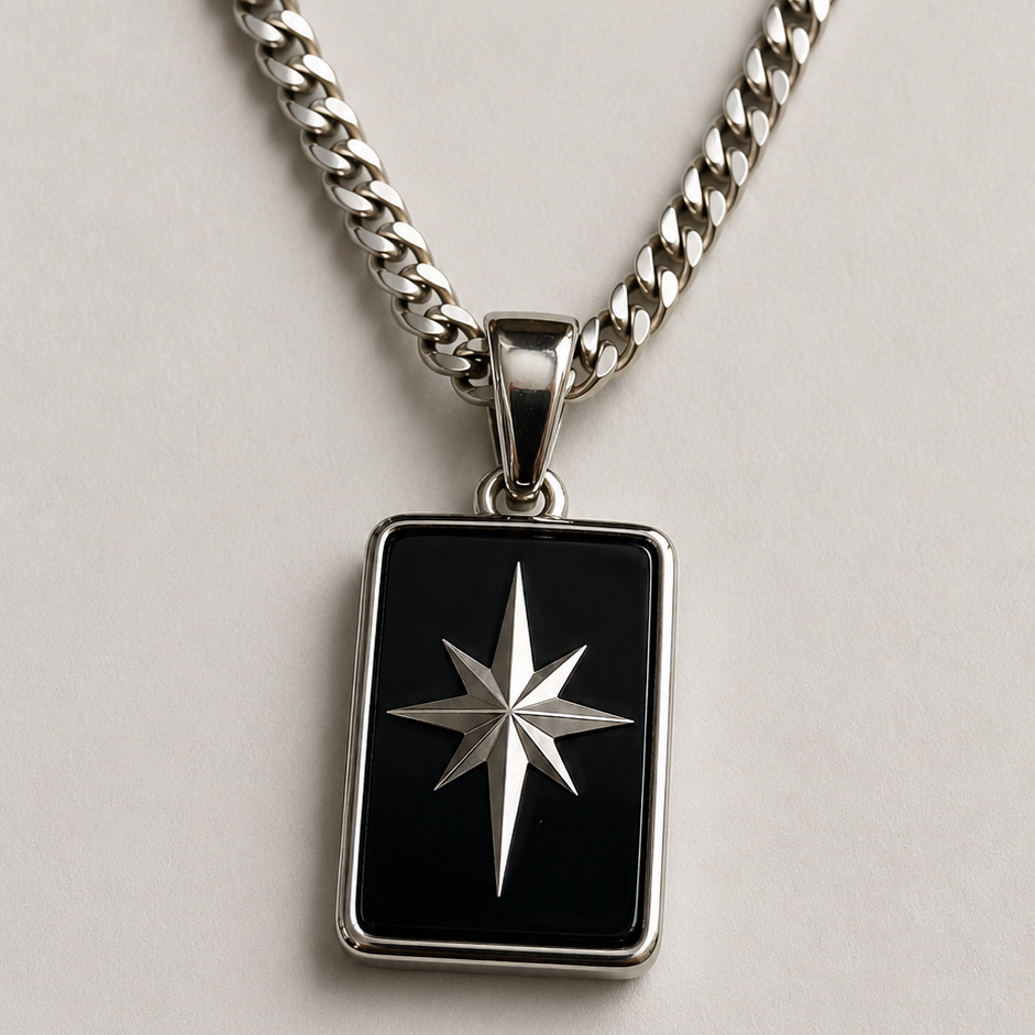 North Star Necklace - 950 Silver &amp; Black Onyx