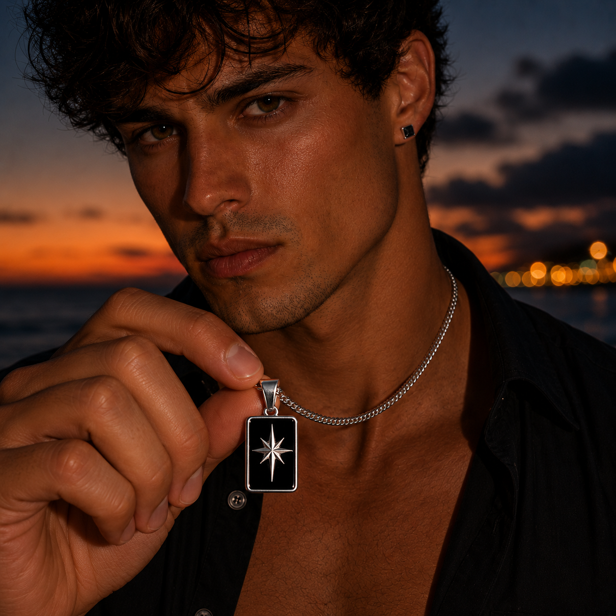 North Star Necklace - 950 Silver &amp; Black Onyx