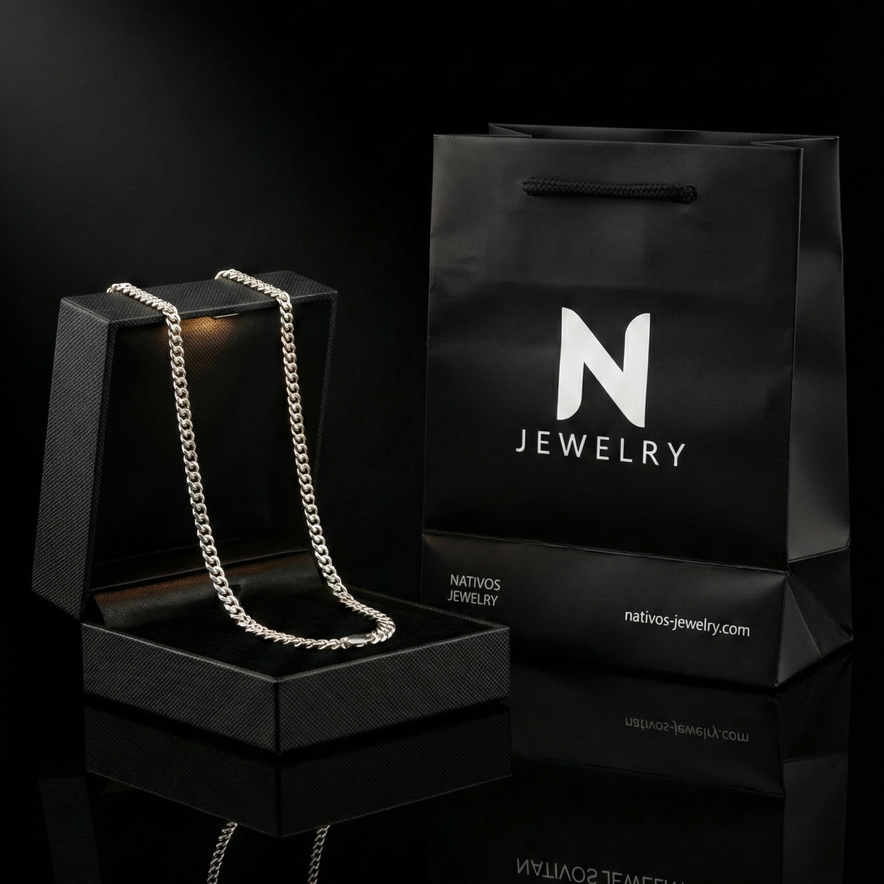 4mm Cuban link chain, 55cm, 950 Silver