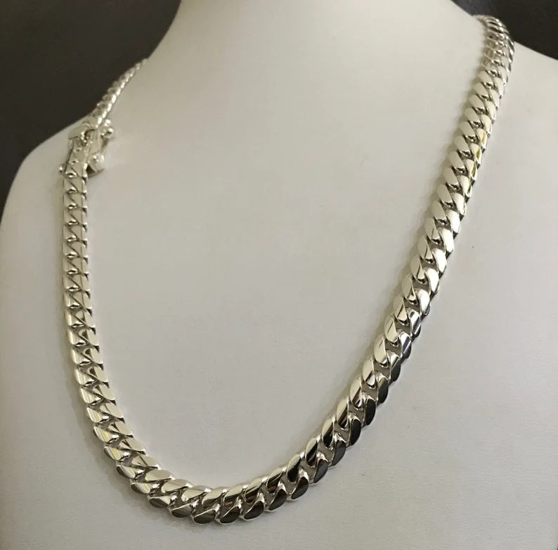 Cadena Eslabones Cubanos  8mm- Plata ley 999