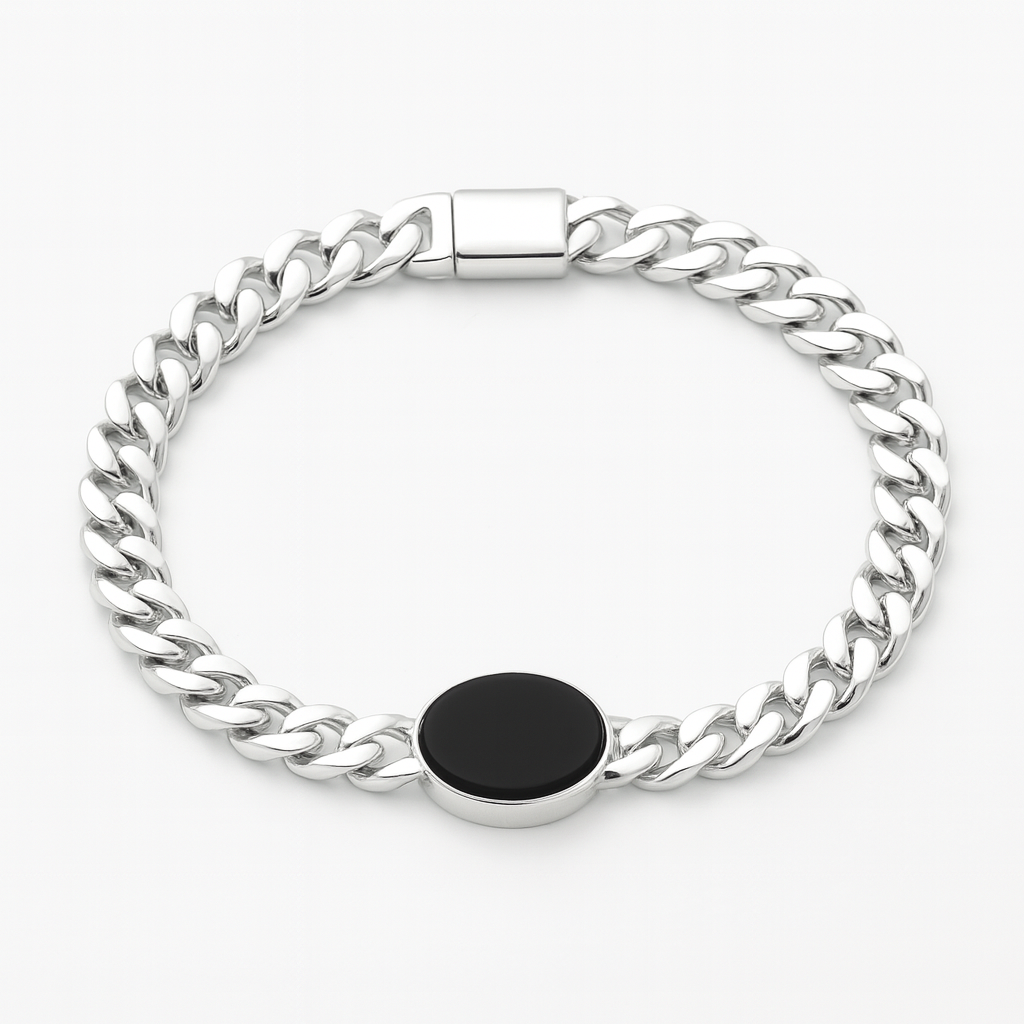 Pulsera Miami de Plata 999 con Piedra Ónix 6mm