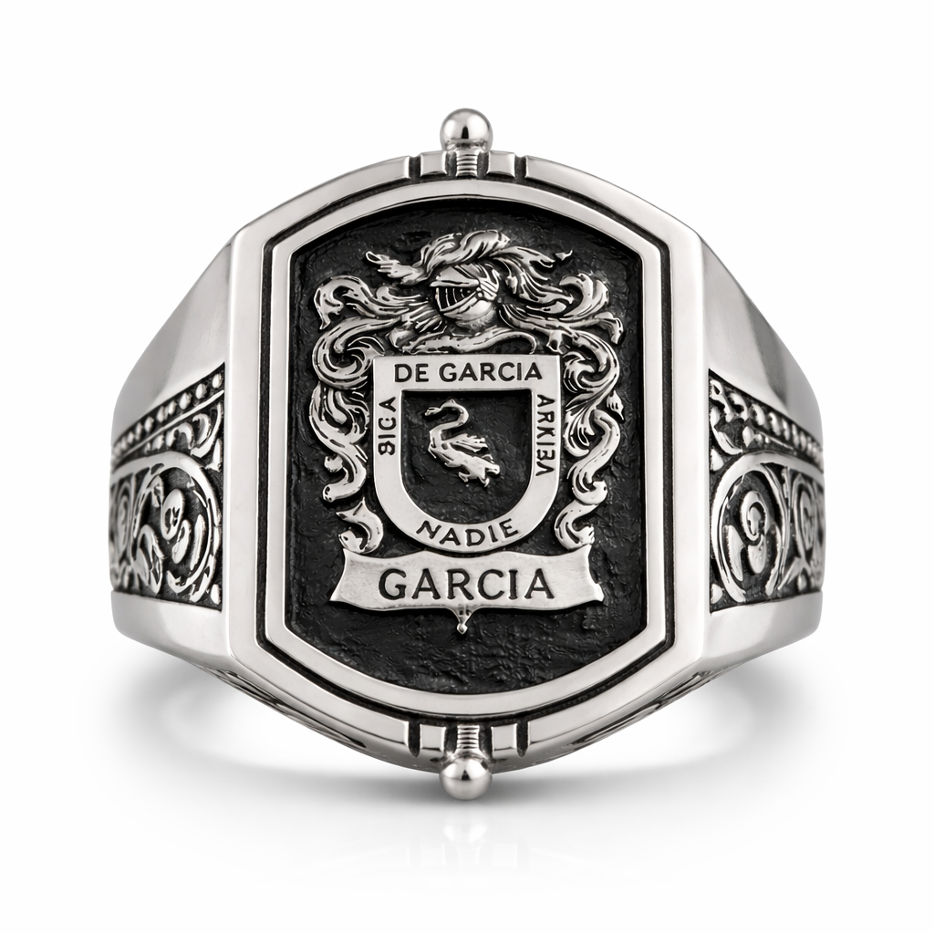 Anillo de Escudo Familiar Doble Vista con Bisagra – Plata 950