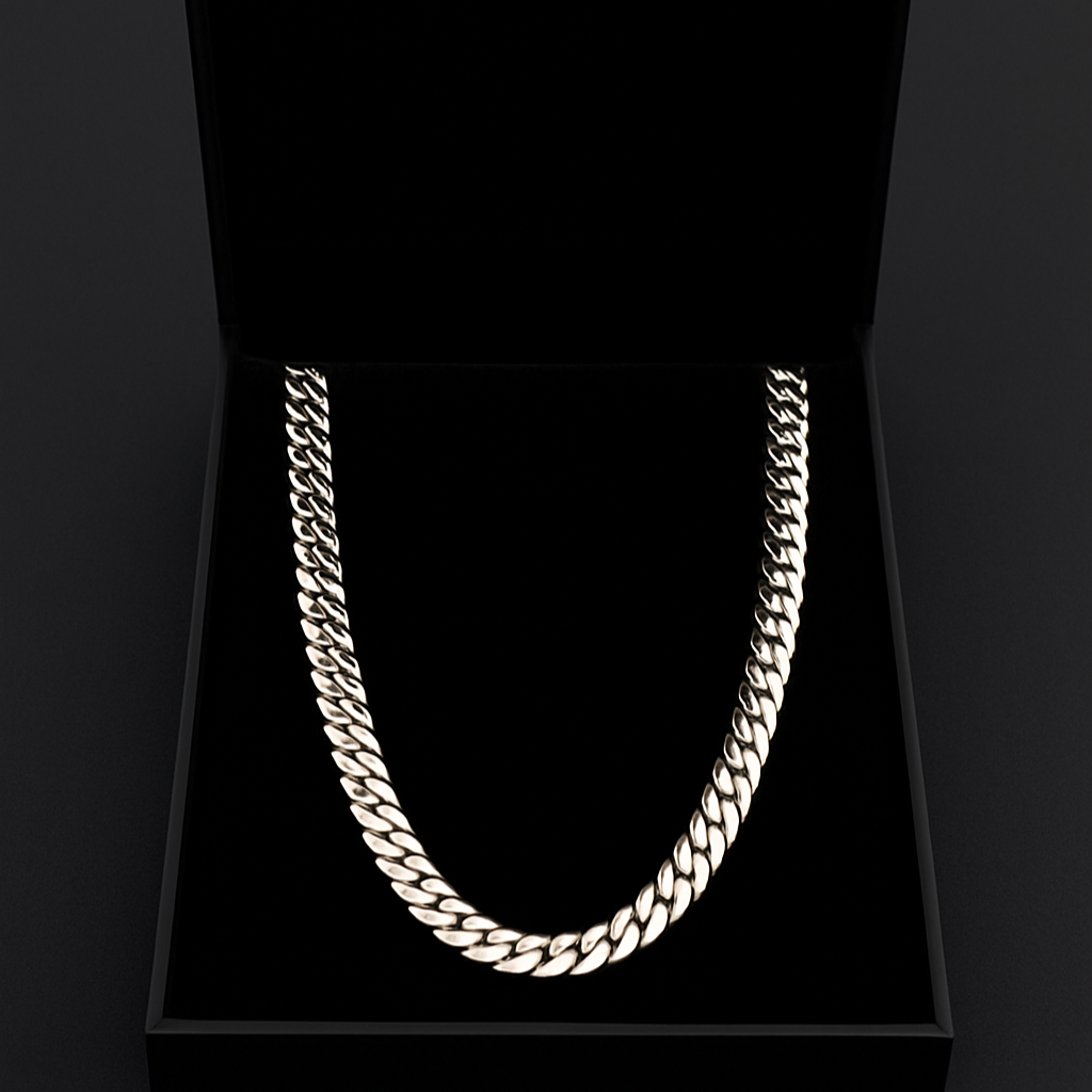 Cadena eslabones cubanos 9mm - Plata 999