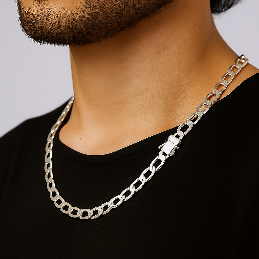 Hexagonal chain 7mm wide 950 Silver