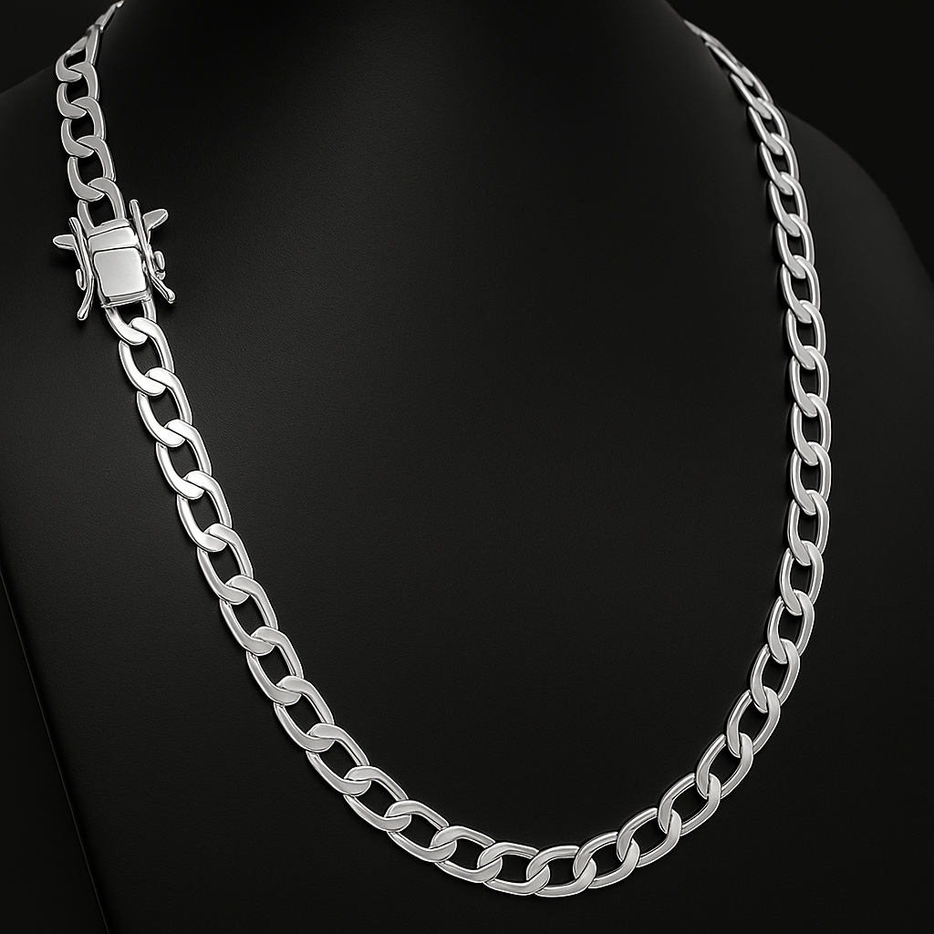 Hexagonal chain 7mm wide 950 Silver