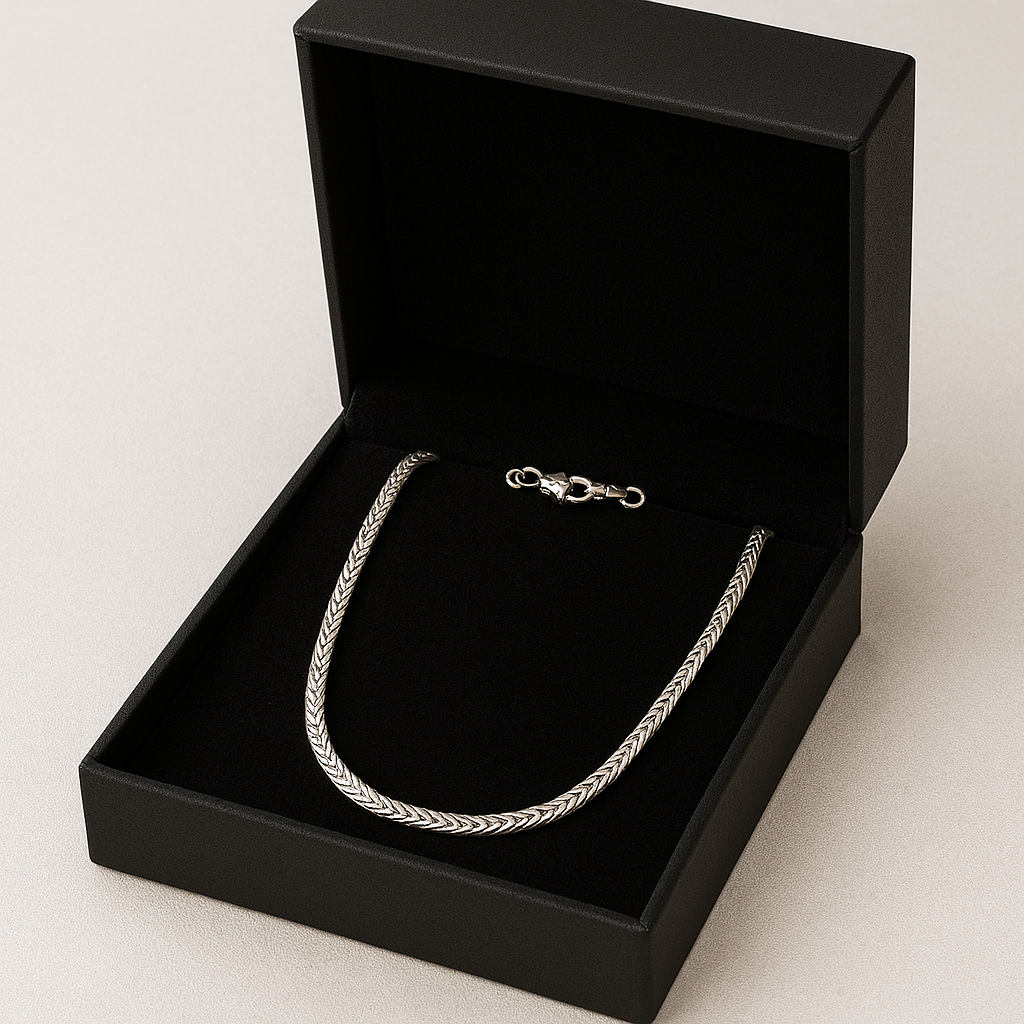 Shiny Silver Herringbone Woven Silver Chain – Elegant Masculine Style