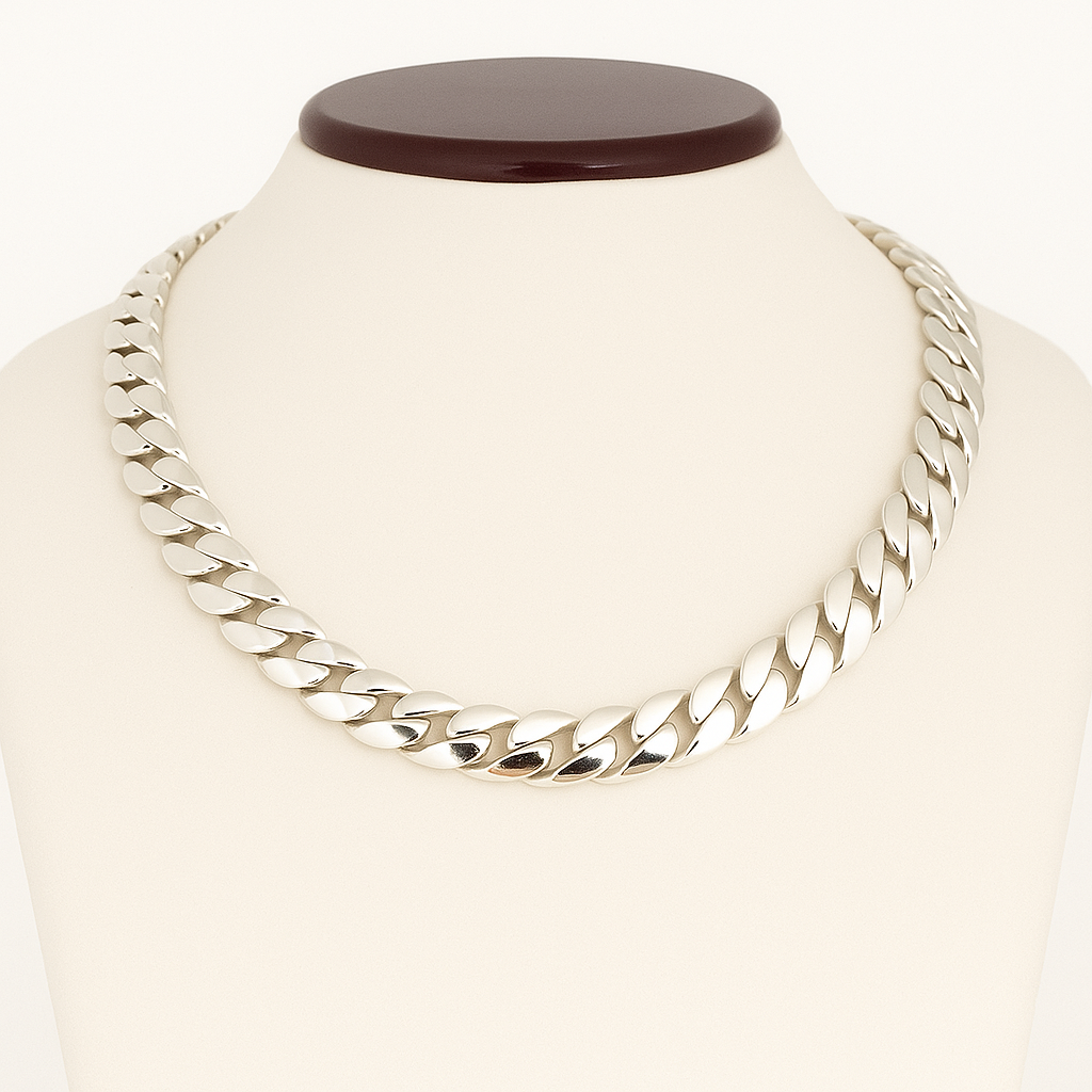 Cadena Cubana de Plata ley 999 12mm 45cm