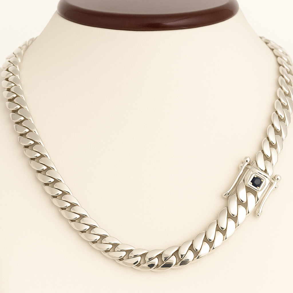 999 Sterling Silver Cuban Chain 10.5 mm Onyx Clasp