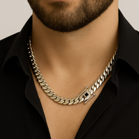 Thumbnail for 999 Sterling Silver Cuban Chain 10.5 mm Onyx Clasp