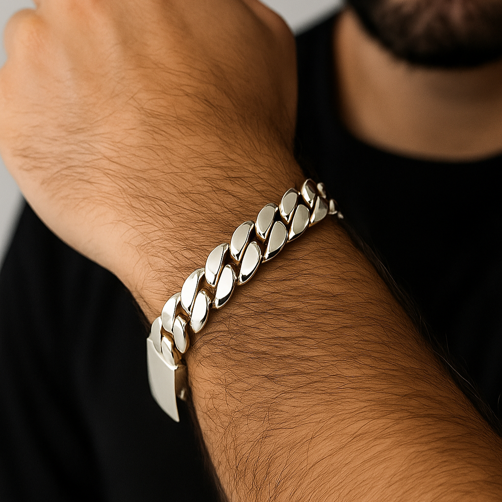 Pulsera Eslabones Cubanos de 13mm - Broche Door- Plata 999