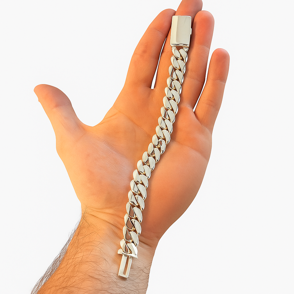 Pulsera Eslabones Cubanos de 13mm - Broche Door- Plata 999