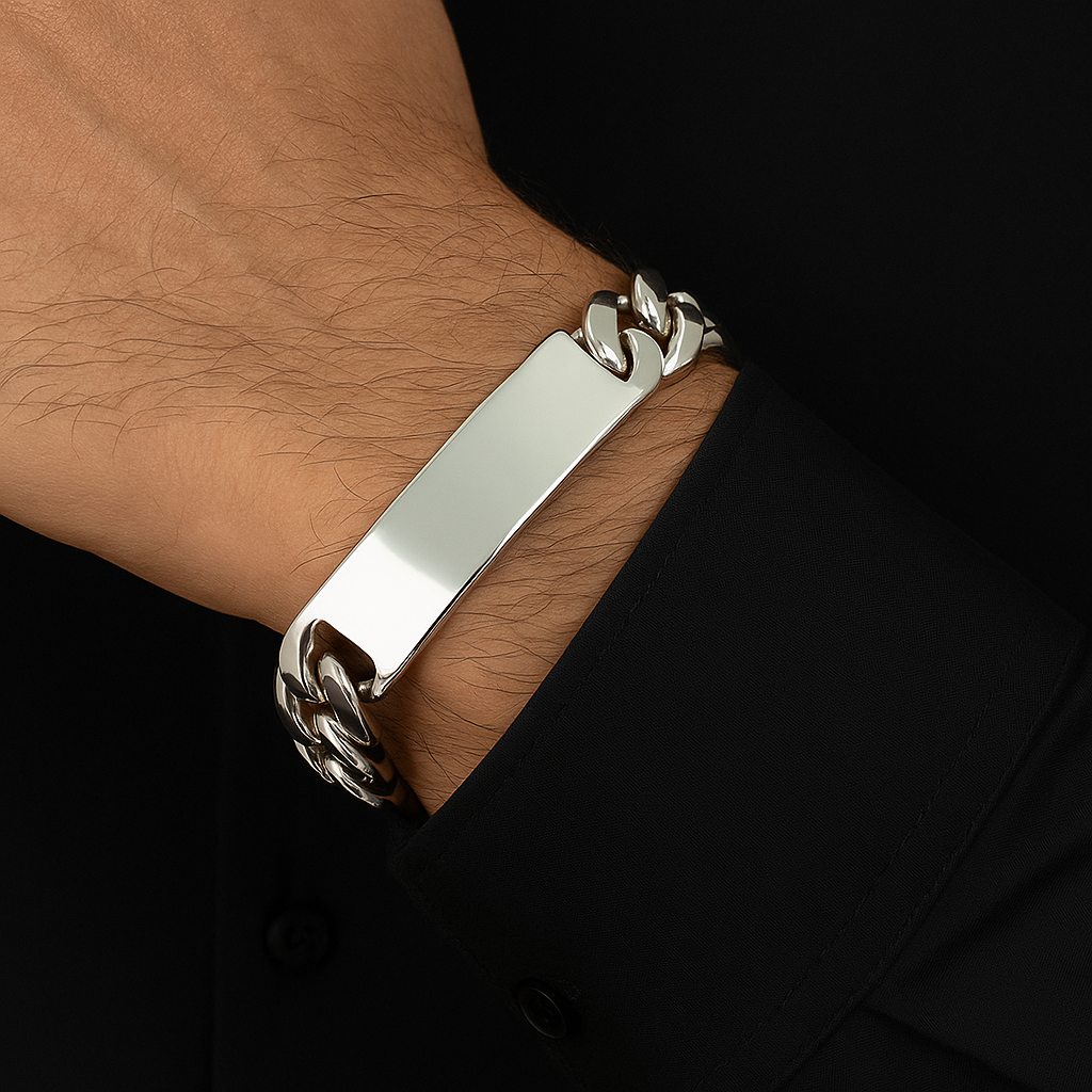 Cuban link bracelet in 950 sterling silver, 11 mm, 95 g.