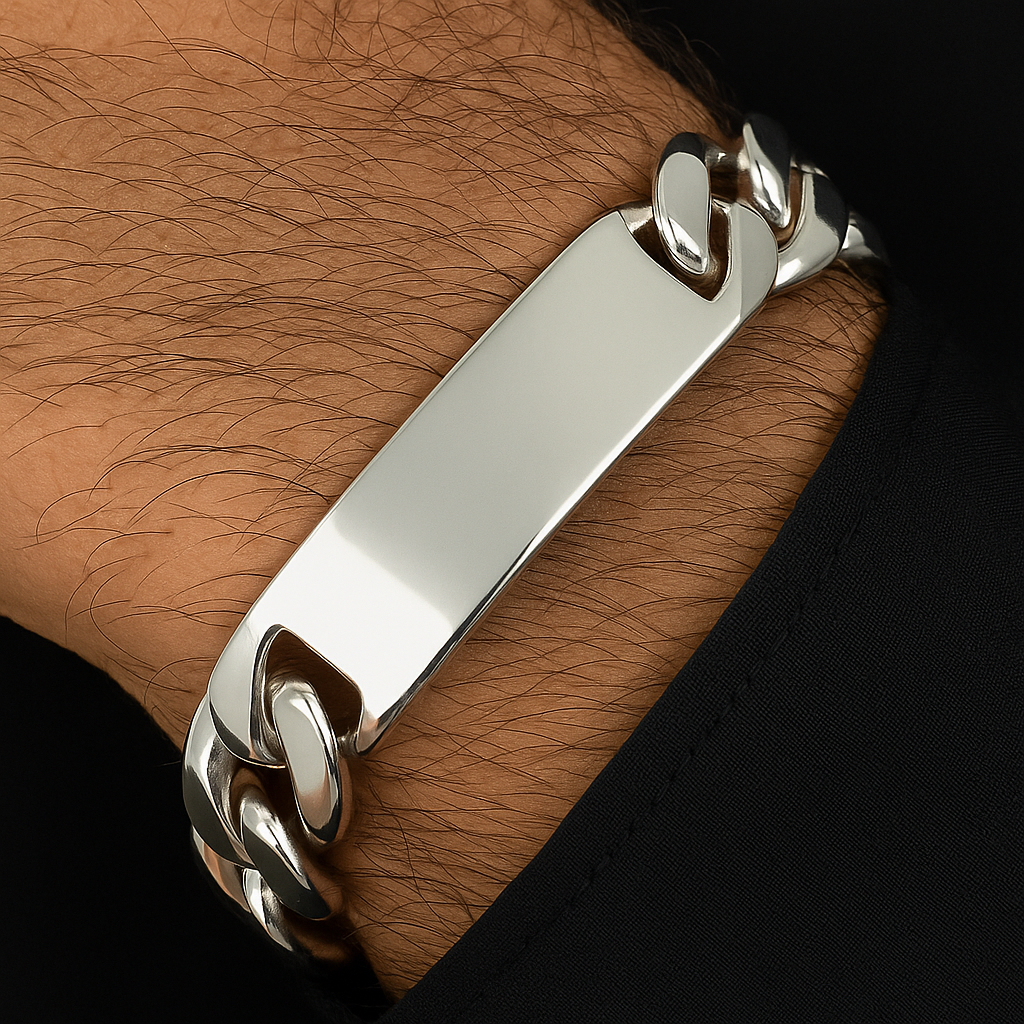 Cuban link bracelet in 950 sterling silver, 11 mm, 95 g.
