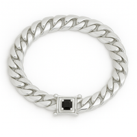 Thumbnail for 9mm Cuban Link Bracelet with Rooster Onyx Clasp - 999 Silver