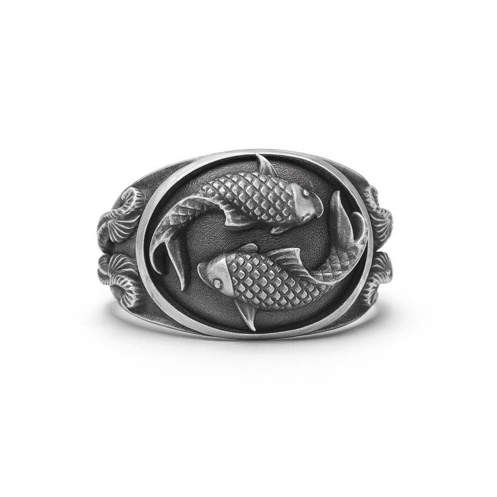 Anillo Koi en Plata 950 | Sello masculino de lujo