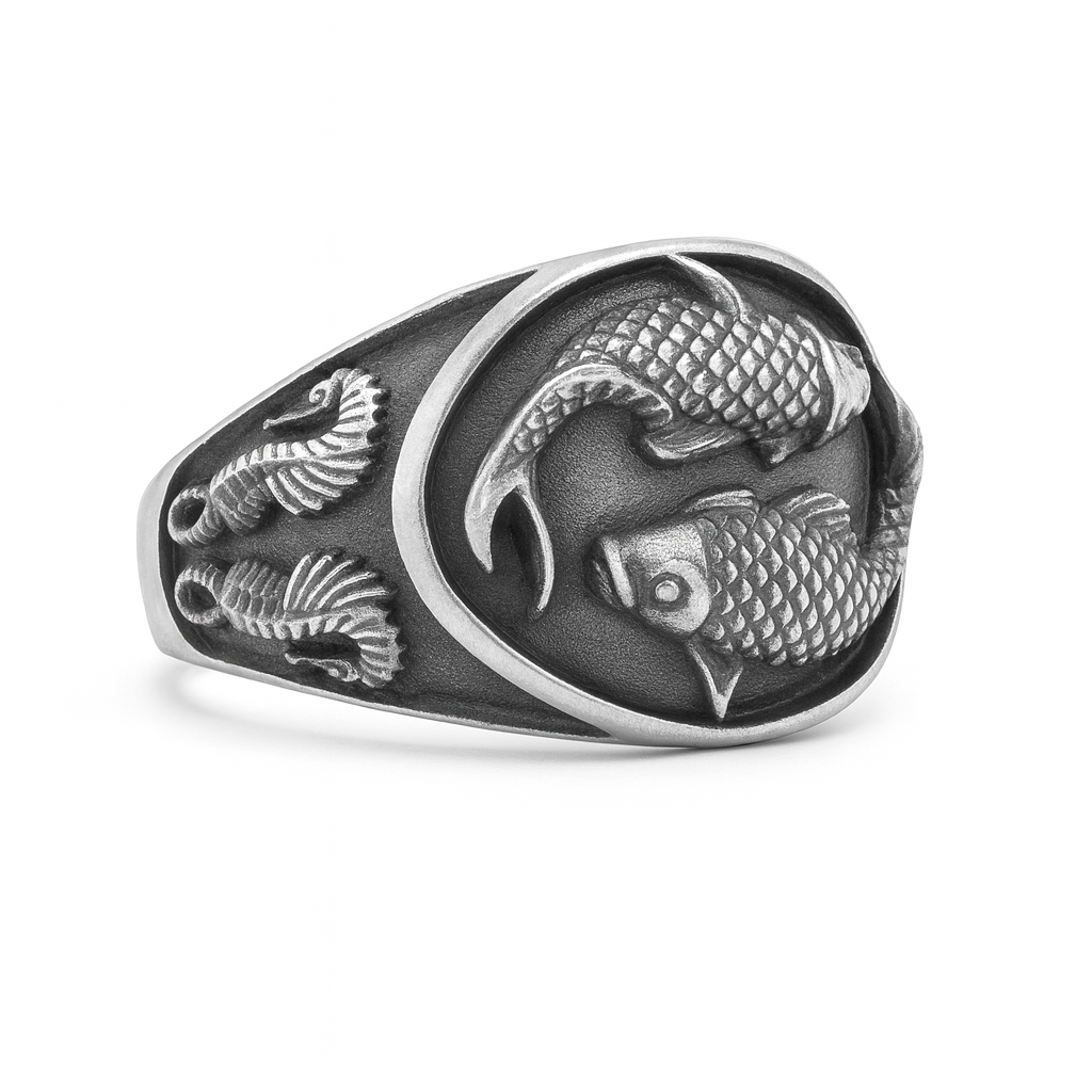 Anillo Koi en Plata 950 | Sello masculino de lujo