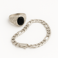 Thumbnail for Pack Anillo Oval labrado y Pulsera Fígaro de Plata 950