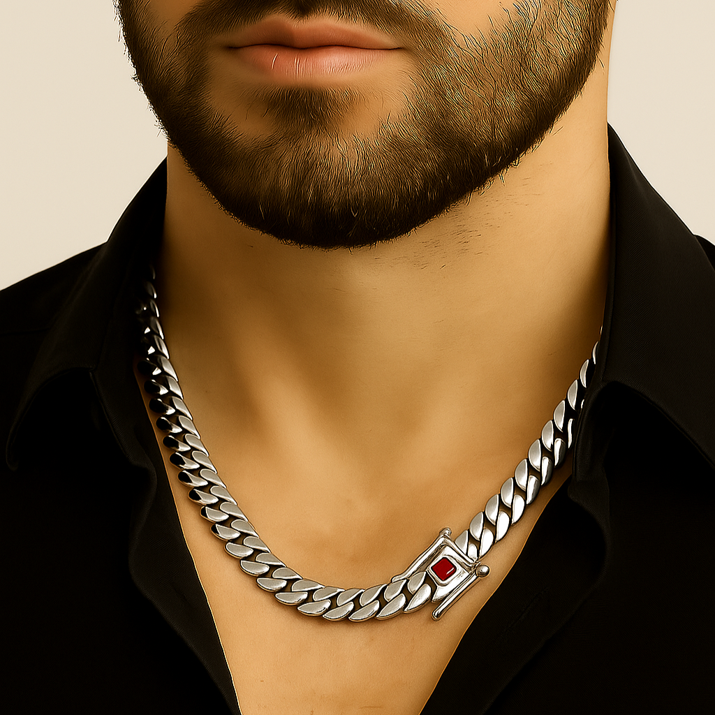 Cuban Link Chain 10.5 mm with Rubi Zircon - 999 Silver