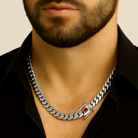 Thumbnail for Cuban Link Chain 10.5 mm with Rubi Zircon - 999 Silver