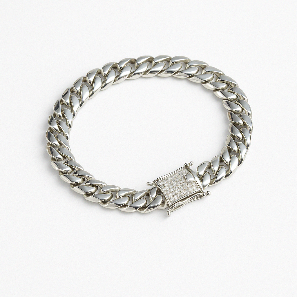 Brazalete Miami Cuban 8mm Plata Pura 999