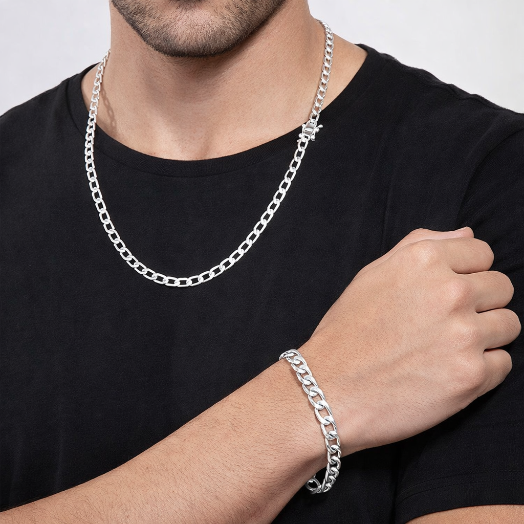 950 Silver Hexagonal Chain and Bracelet