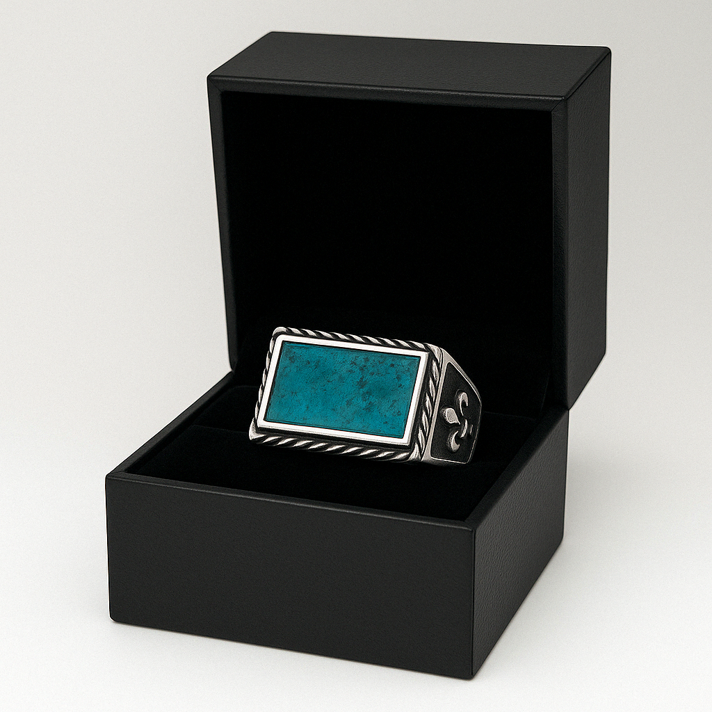 Fleur-de-Lys with Natural Chrysocolla Stone