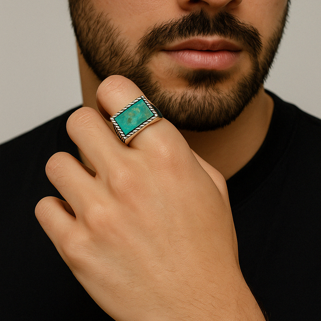 Fleur-de-Lys with Natural Chrysocolla Stone