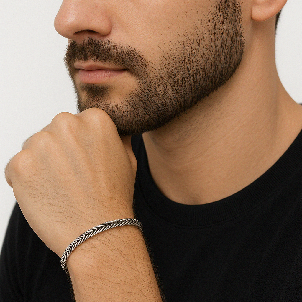 Pulsera Espiga En Plata Ley 950  Quemada