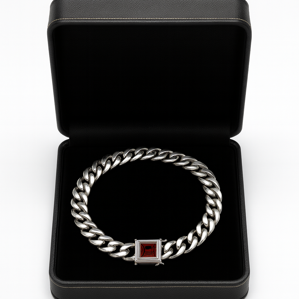 Pulsera Miami Plata 999 con Broche Rubí – 10mm
