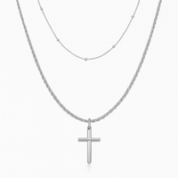 Thumbnail for Set Dúo Plata Pura – Cadena Rope + Cadena Beads con Cruz Minimalista