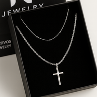 Thumbnail for Set Dúo Plata Pura – Cadena Rope + Cadena Beads con Cruz Minimalista