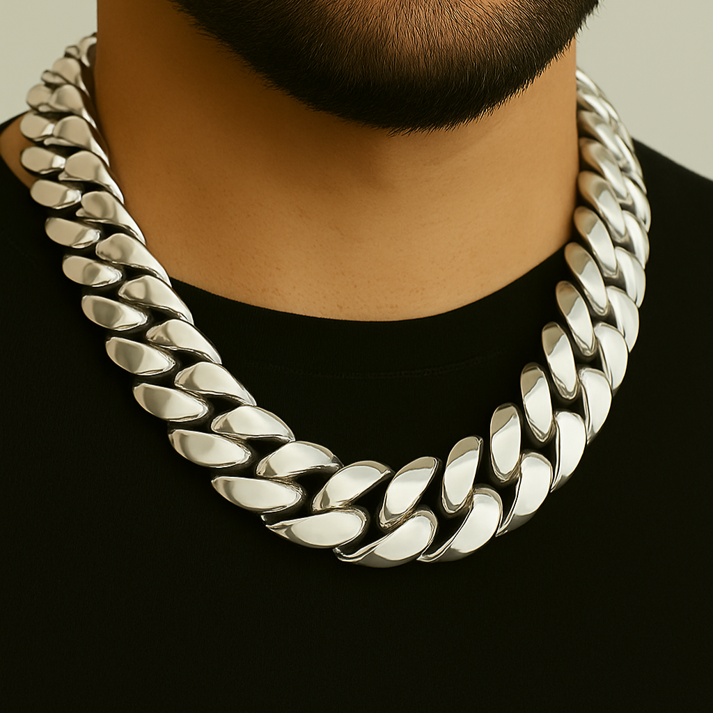 Collar de eslabones cubanos 19mm- Plata 999 Premium