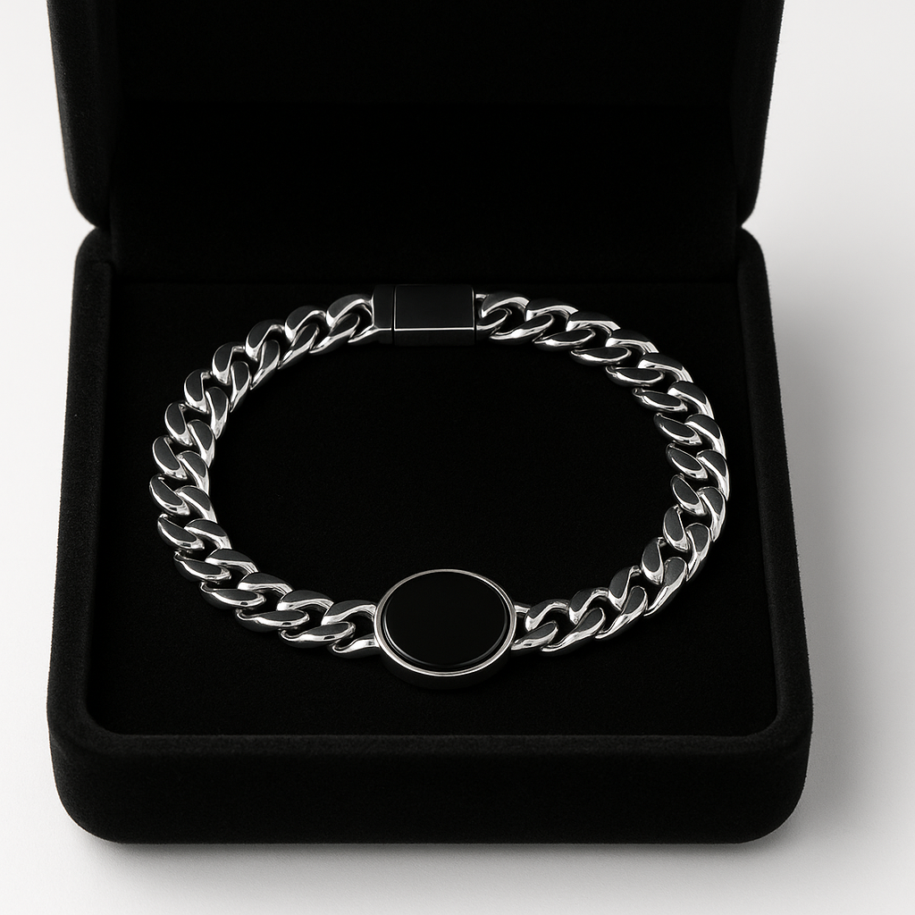Pulsera Miami de Plata 999 con Piedra Ónix 6mm