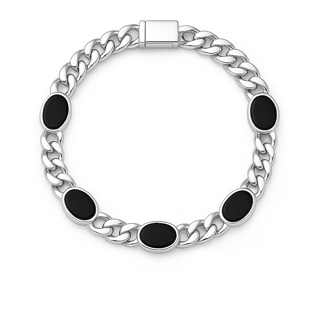 Pulsera Miami Five Onix- Plata 999 - 6mm