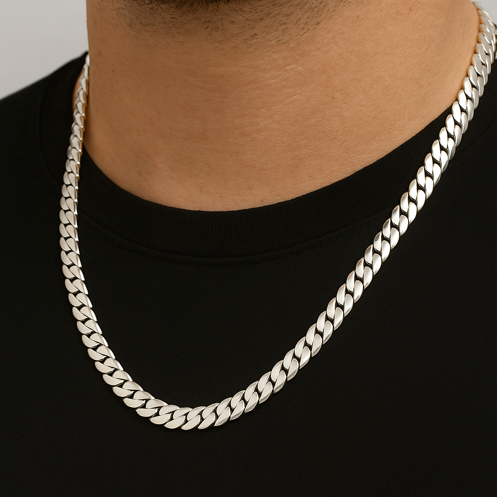 Collar Miami Cuban de Plata ley 999 7mm de grosor