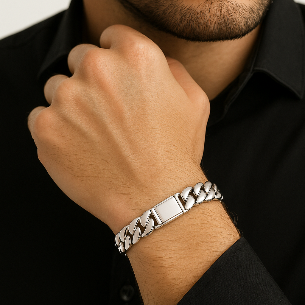 Pulsera Eslabones Cubanos 9 mm de ancho Plata 999 - Broche Door