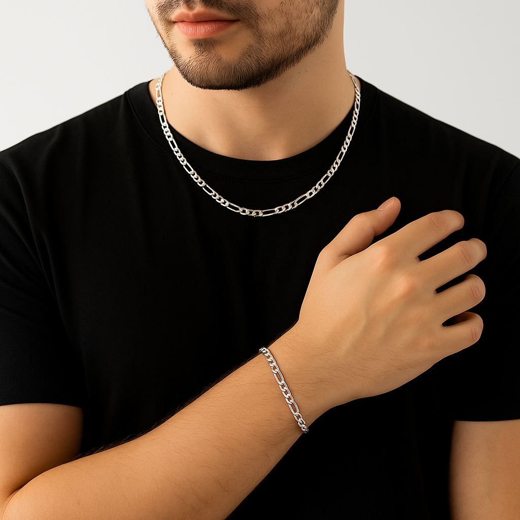 Cadena y Pulsera Fígaro 3mm en Plata 950