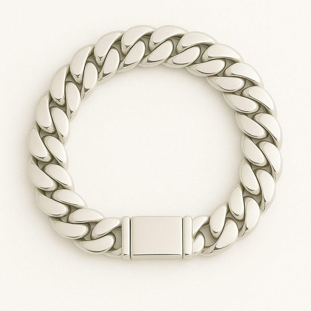 Pulsera Eslabones Cubanos 9 mm de ancho Plata 999 - Broche Door