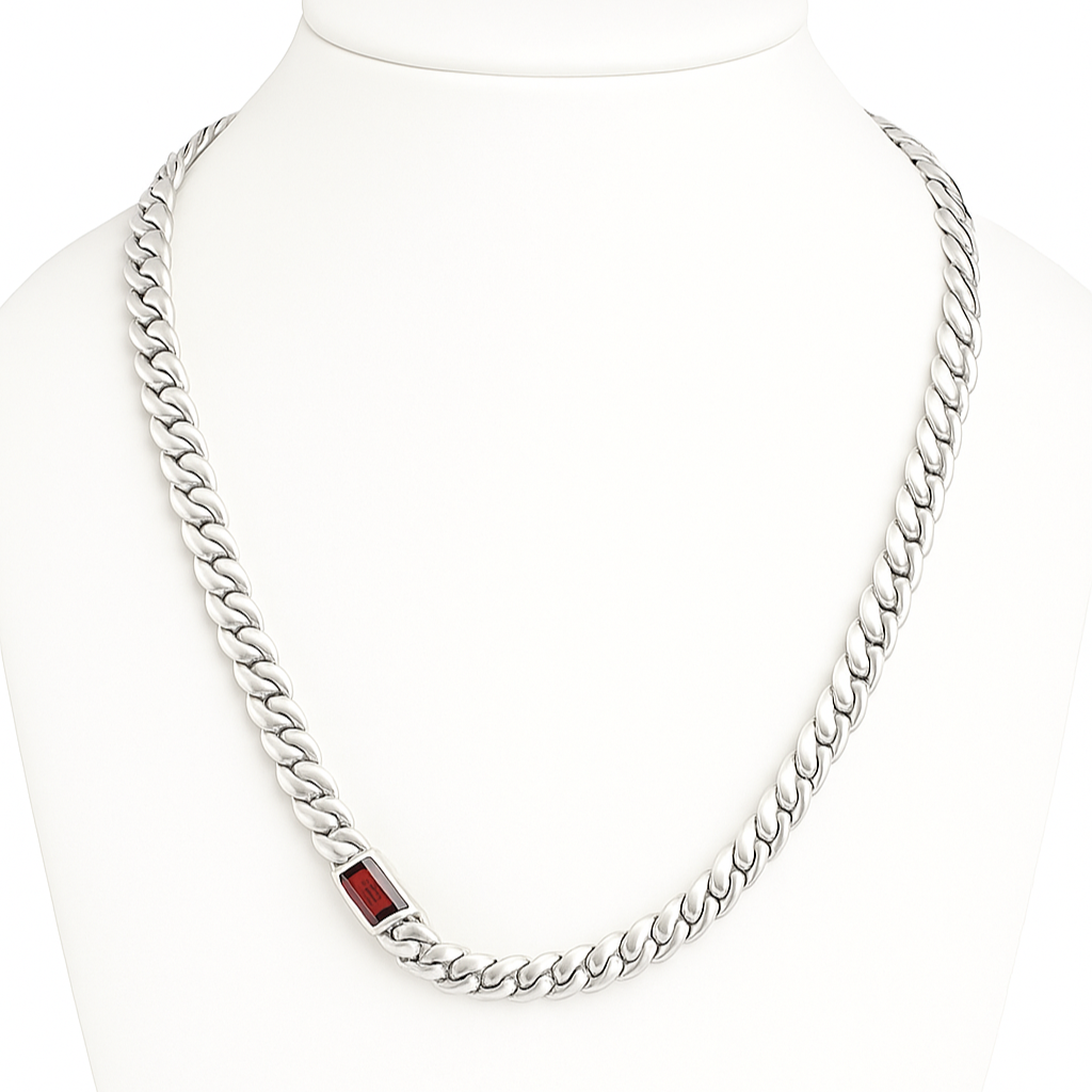Cadena Cubana Plata 999 con Broche Rubí – 8mm