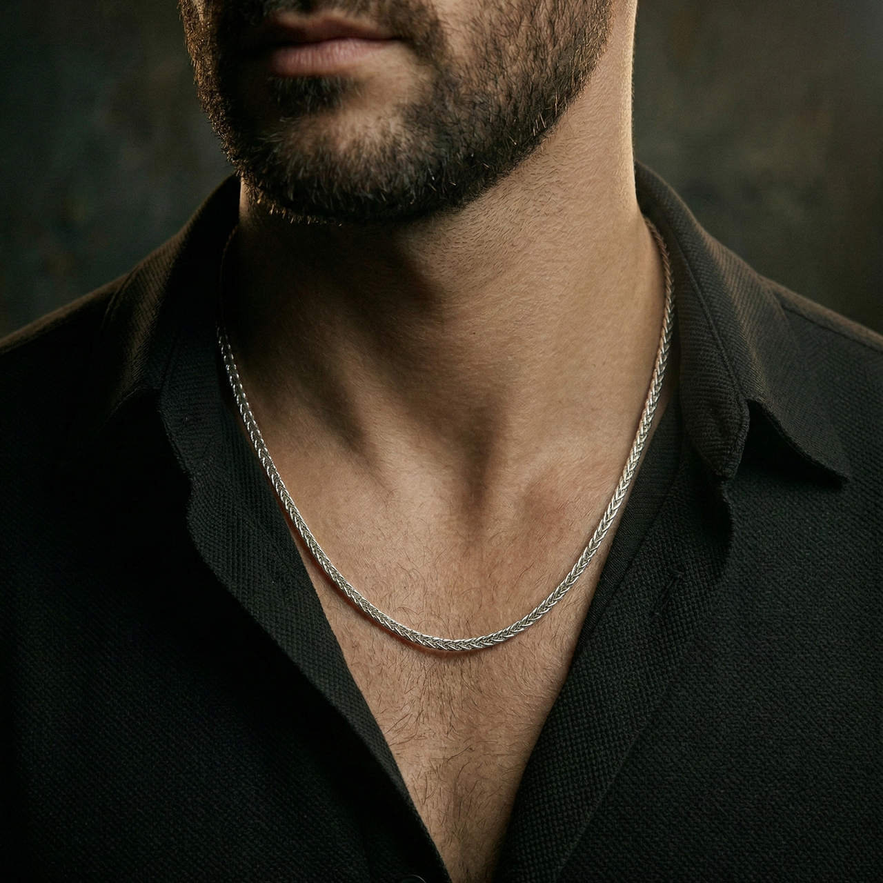 Shiny Silver Herringbone Woven Silver Chain – Elegant Masculine Style