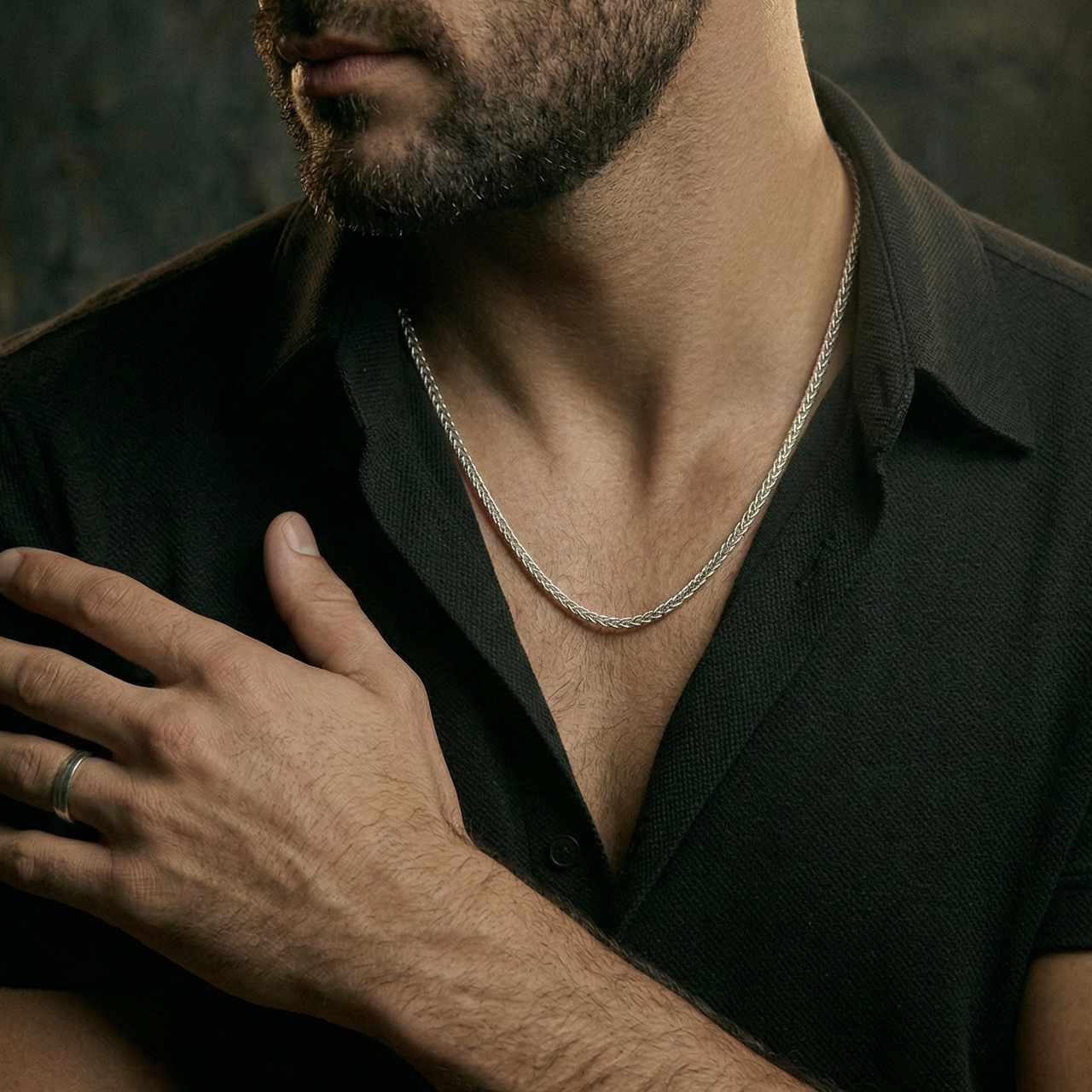 Shiny Silver Herringbone Woven Silver Chain – Elegant Masculine Style