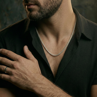 Thumbnail for Shiny Silver Herringbone Woven Silver Chain – Elegant Masculine Style