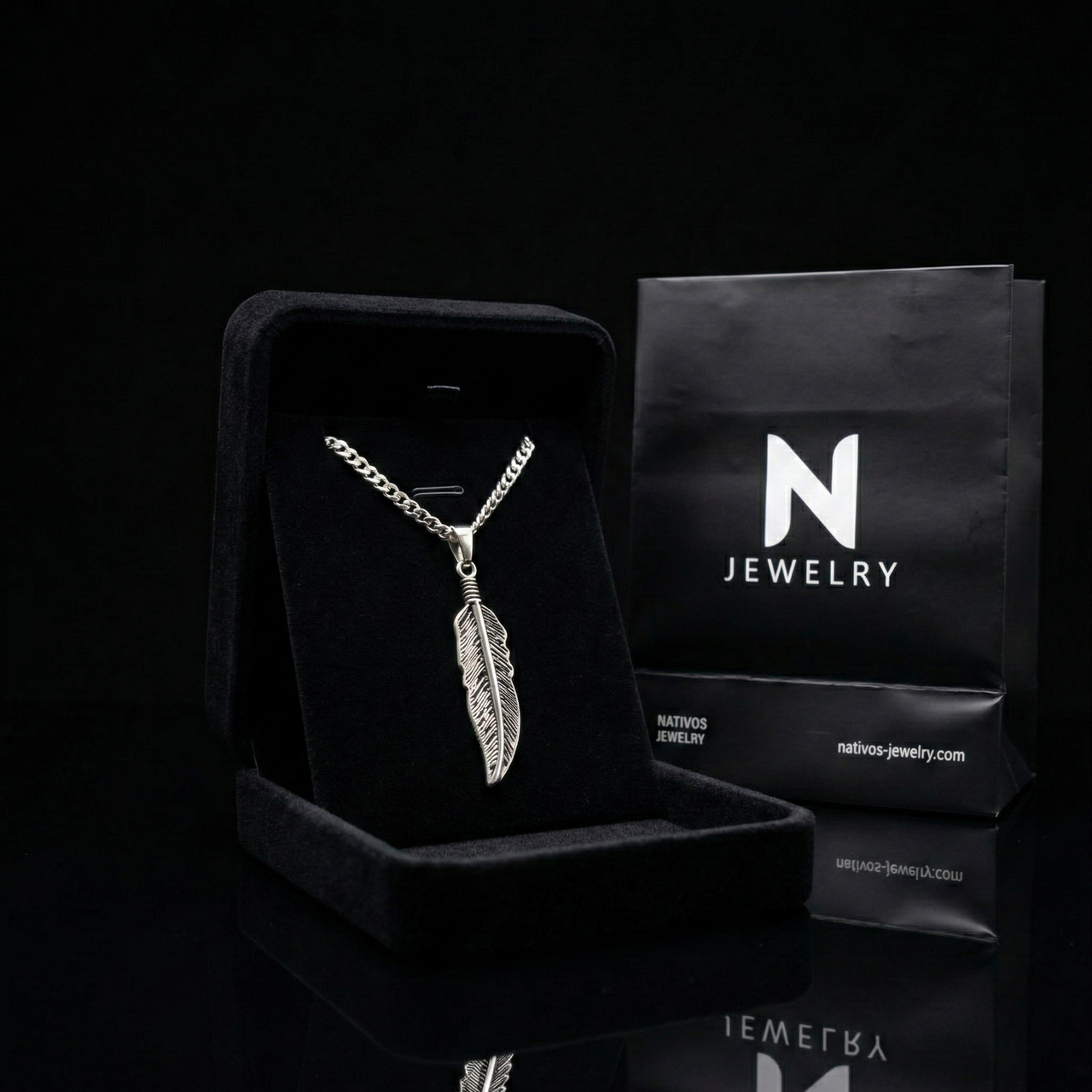950 Sterling Silver Feather Necklace and Pendant