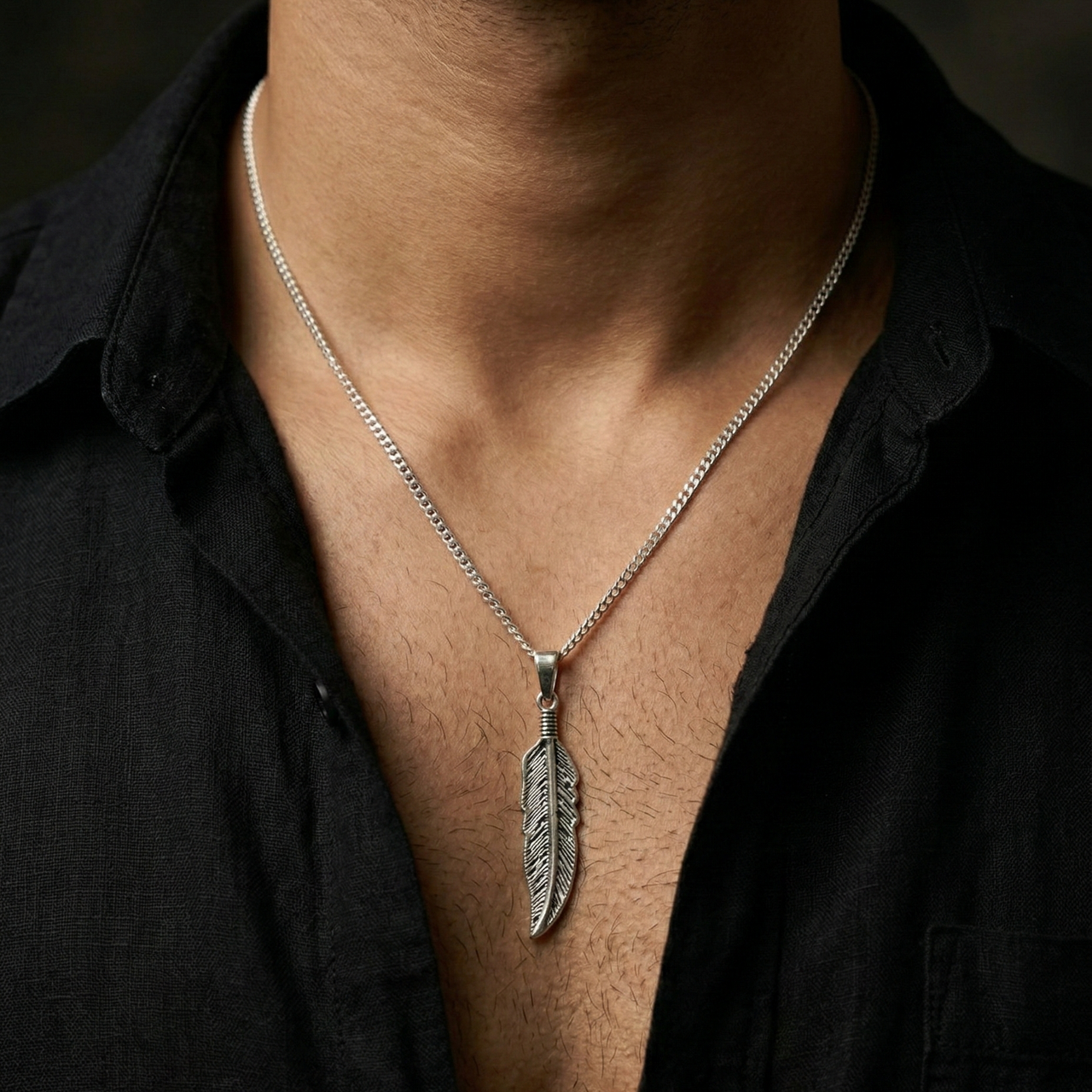 950 Sterling Silver Feather Necklace and Pendant
