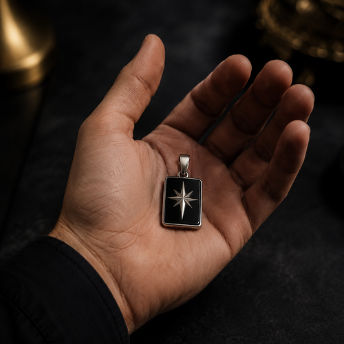 North Star - 950 Silver &amp; Black Onyx