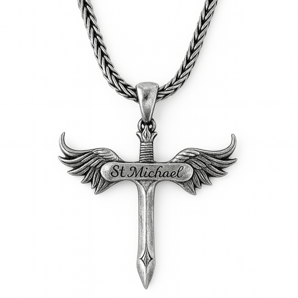 Espada Arcángel San Miguel más Cadena Espiga en Plata 950