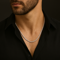 Thumbnail for Shiny Silver Herringbone Woven Silver Chain – Elegant Masculine Style