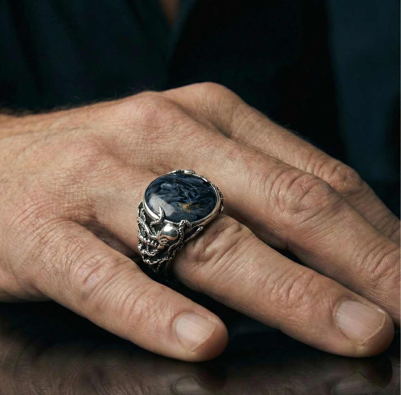 Octopus Predator — Pietersite Ring Silver 950